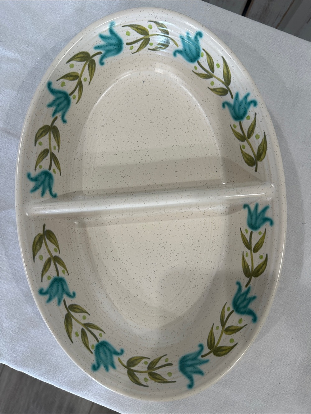 Franciscan earthenware Tulip Time Divided Serving dish & 2 bowls.